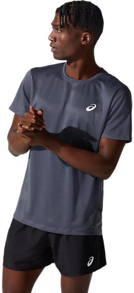 Asics Solid Men Round Neck Grey T Shirt Buy Asics Solid Men