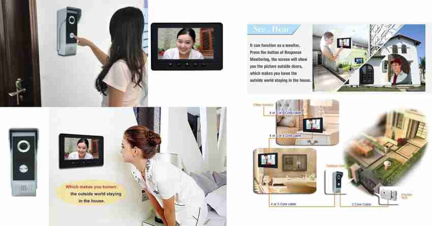 Video Intercom System, 7 Inches Video Doorbell Door phone System, Wired  Video Door Phone HD Camera kits Dual-way Intercom for Villa House Office