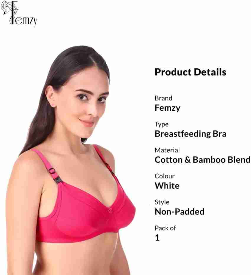 Buy Femzy by Healofy Comfortable Cotton Non Padded Full Coverage Feeding Bra/Nursing  Bra/Maternity Bra for Women's (White, Pink) 36 B at