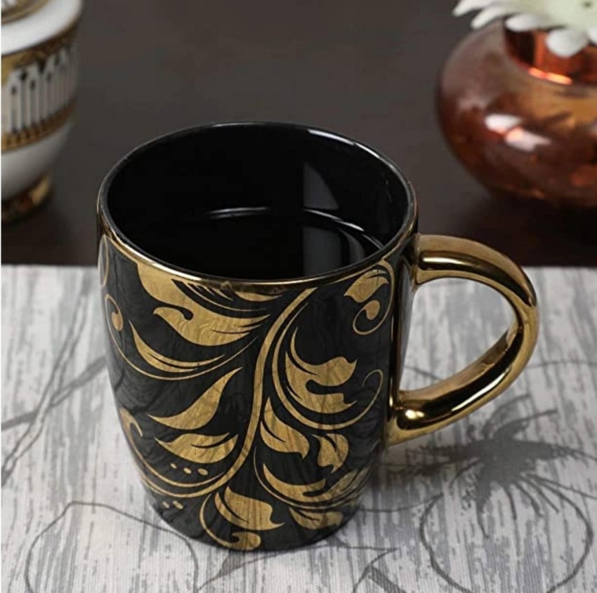 Gold , Fine Bone China Heritage Coffee Mug, 330 ML, Set of 2