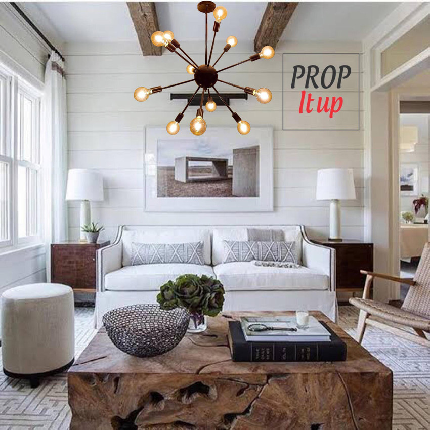 Prop It Up 12 Light Corona Design Contemporary Chandeliers Black Modern Light Fixtures Ceiling Hanging Vintage Retro Rustic Industrial Pendant Lighting for Dining Room Foyer Bedroom Living Room 8499 1...