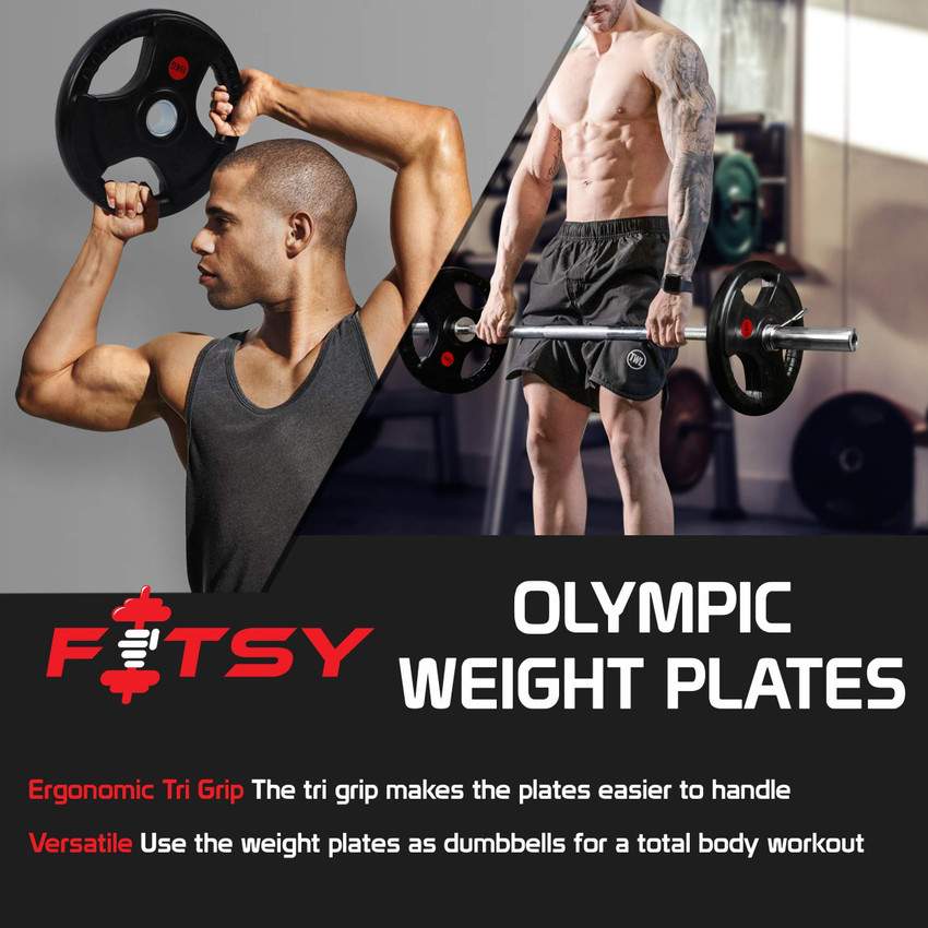 FITSY Rubber Encased Cast Iron Olympic Weight Plates for Home Gym