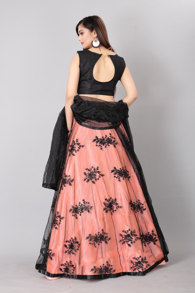 Pretty pink color lehenga and black color striped brocade designer blouse  with white color net dupatta.