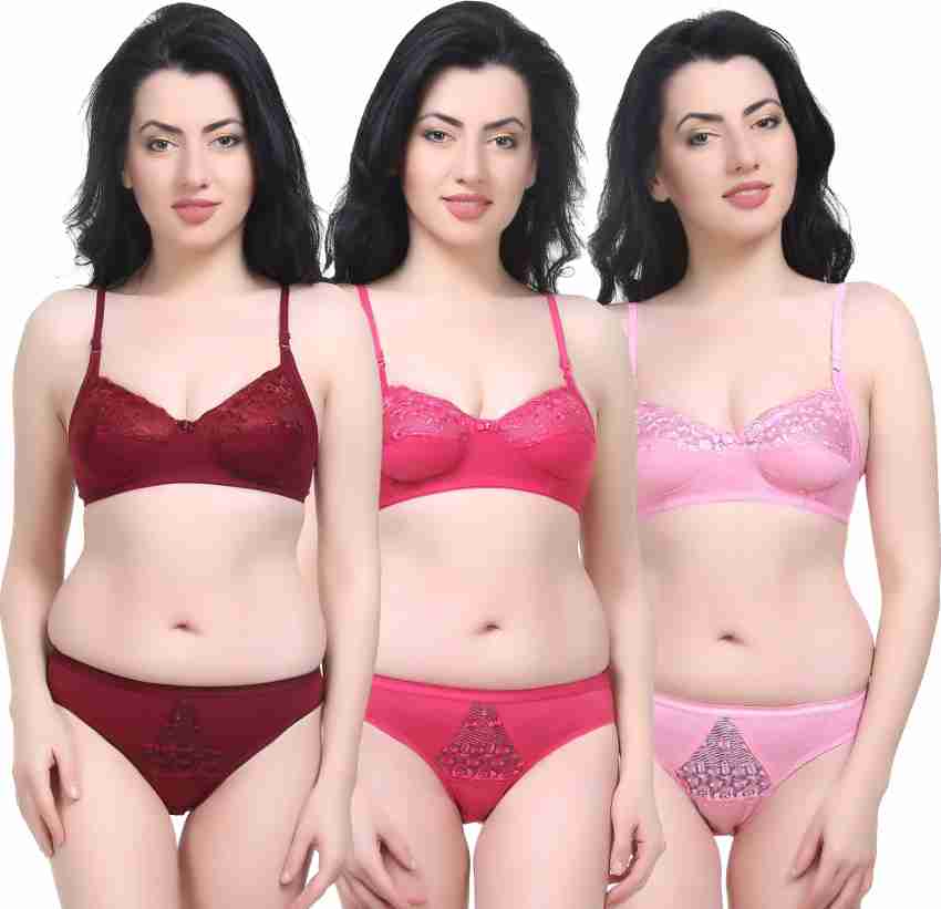 Buy Yana Women Red Self Design Lace Set Of 1 Bra And Panty (Free