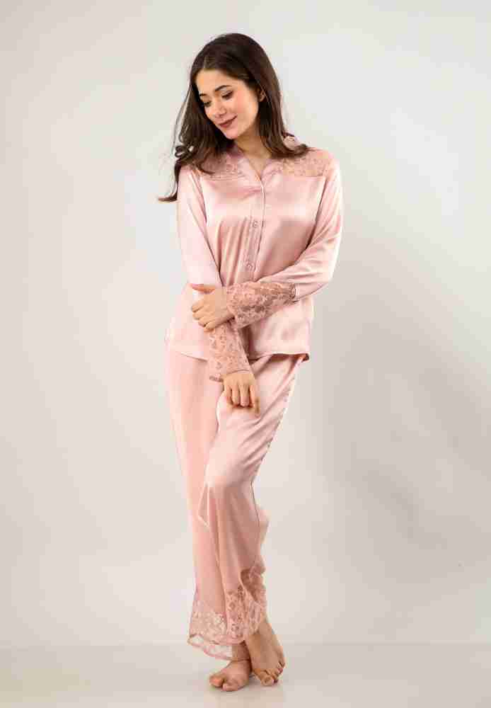 Womens pink silk pyjamas hot sale