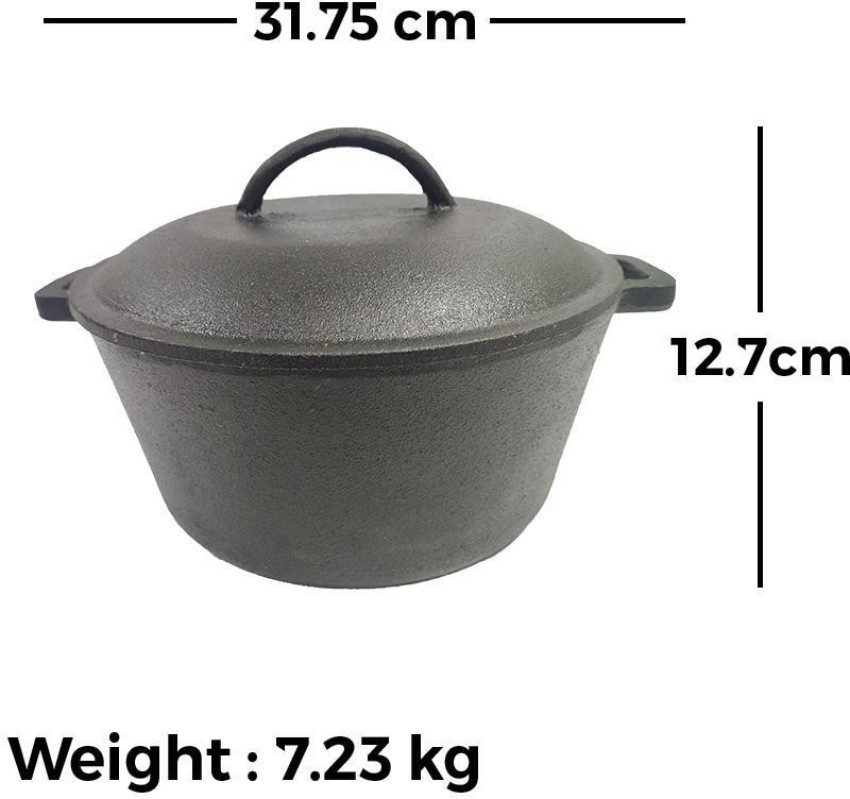 Cast Iron Casserole Dish Black Pre-Seasoned Oven Proof Pot Lid 5L Induction  Pan