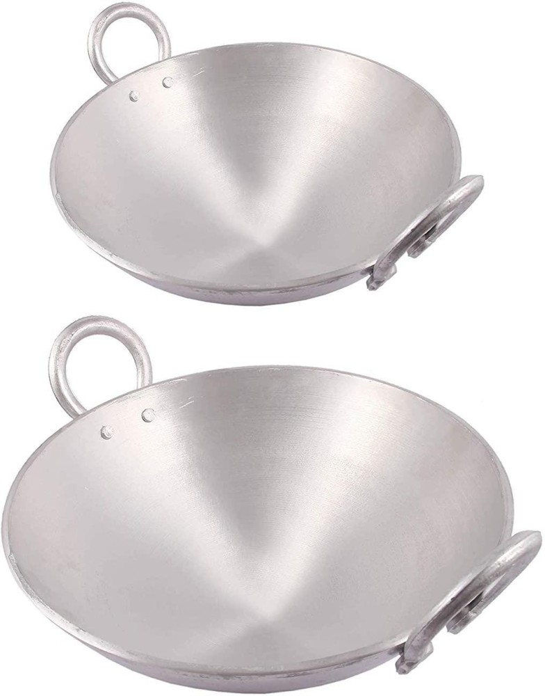 New Aluminum Cooking Wok, Indian Kadai, Deep Frying Pan, 6 Liter