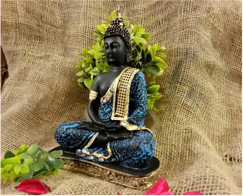 AABCO Orange Black Polyresin Meditating Buddha Statue/Samadhi Buddha  Sculpture for House & Office Decor Decorative Showpiece