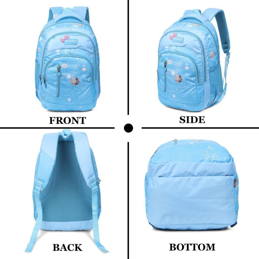 Printed Girl Sky Blue Polyester School Bag