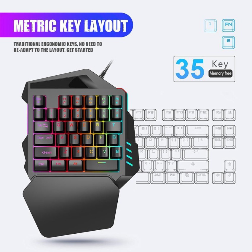 ERetailMart Mini One-Hand Mechanical Keyboard Gaming Keyboard V100 35 Keys  Colorful Backlit Game Keyboard Wired USB Gaming Keyboard ERetailMart 