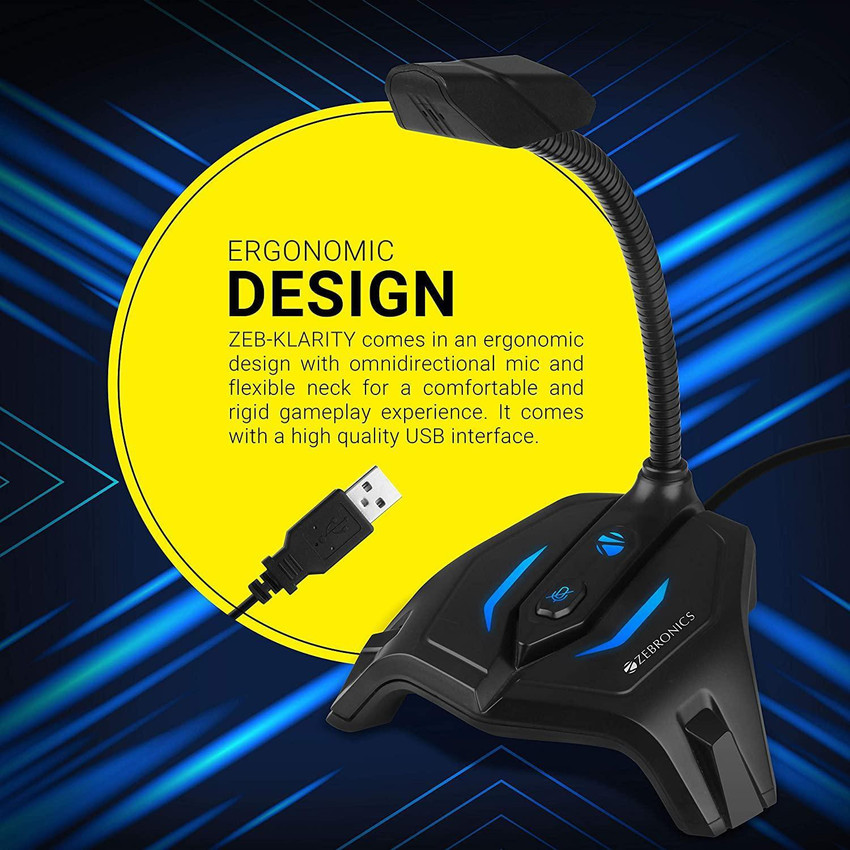 ZEBRONICS Zeb Klarity USB Gaming Mic for Recording Streaming compatible with PC Omni Directional sound pickup Flexible Neck Mute Button Microphone ZEBRONICS Flipkart