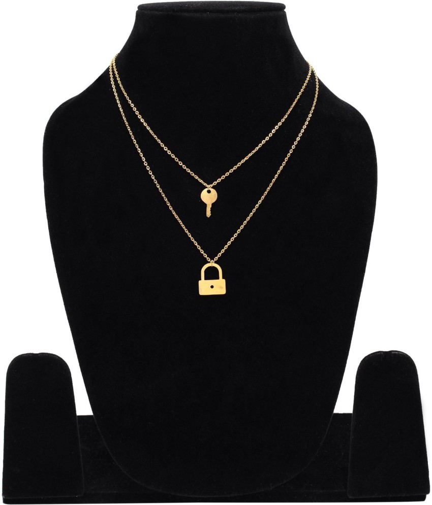 14K Yellow Gold Diamond Lock & Key Necklace