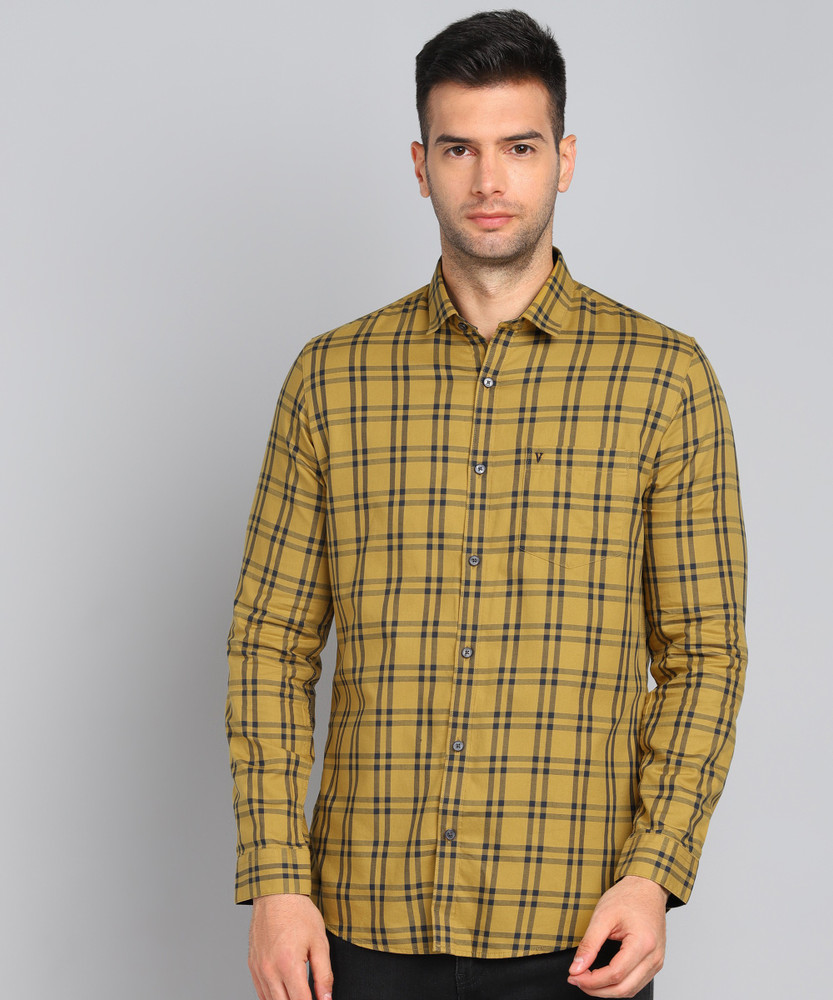 VAN HEUSEN SPORT Men Checkered Casual Dark Blue Yellow Shirt