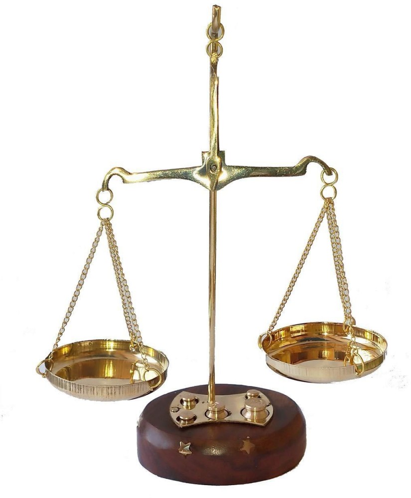 Small Brass Weight Scale With Wooden Base Table Weighing Scale Handicraft.