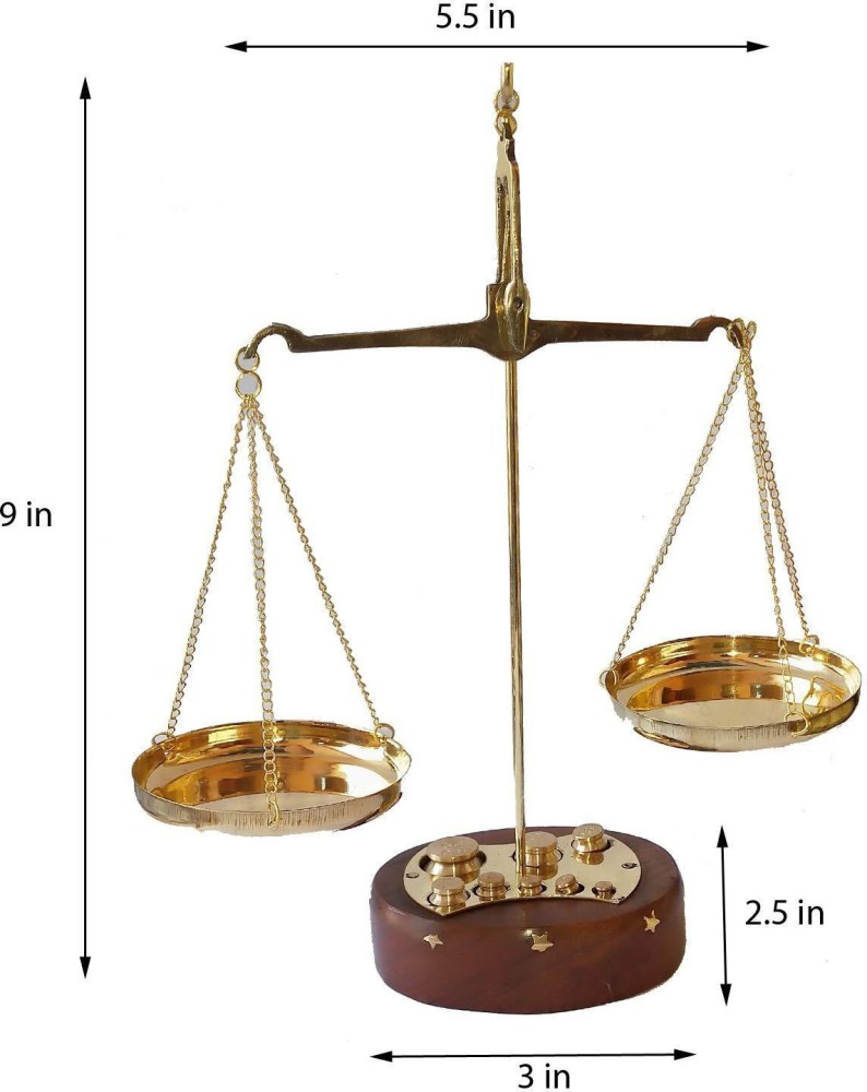 Small Brass Weight Scale With Wooden Base Table Weighing Scale Handicraft.