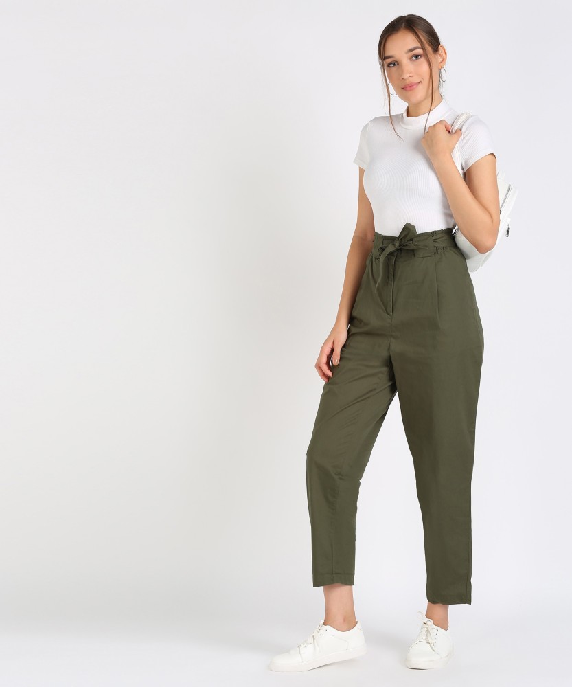 Buy PAPERBAGSTYLE CINCHED WAIST GREIGE TROUSER for Women Online in India