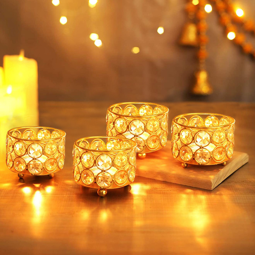 TIED RIBBONS Decorative Set Of 4 Crystal Tlight Candle Holder For