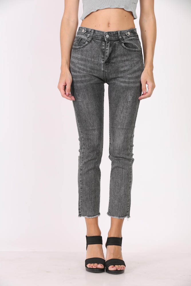 Comfortable Denim Dark Grey Full Length Jegging For Women India - Zola