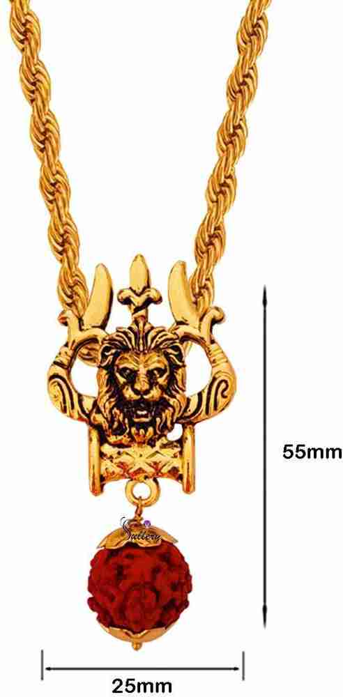 Sullery Animal Lion Head Lord Shiv Trishul Locket With Gold plated