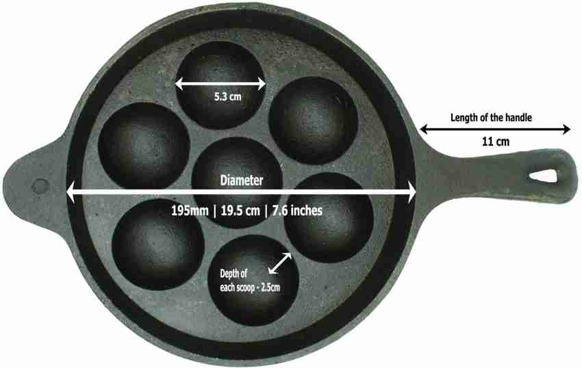 Cast Iron Paniyaram Pan 7 Pits, Pre-Seasoned, 7.6 Inches