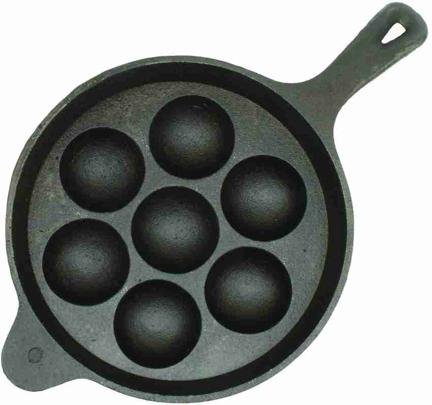 Cast Iron Paniyaram Pan 7 Pits, Pre-Seasoned, 7.6 Inches