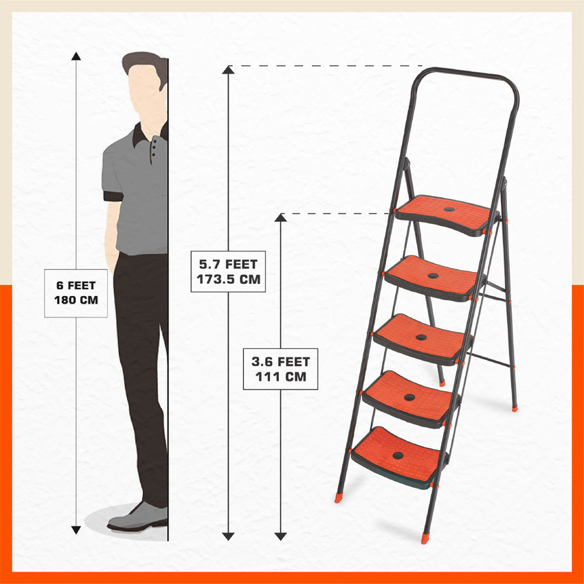 Bathla Boost Rhino 5 Step Foldable Steel Ladder for Home Black Orange Steel Ladder Price in India Buy Bathla Boost Rhino 5 Step Foldable Steel Ladder for Home Black Orange Steel
