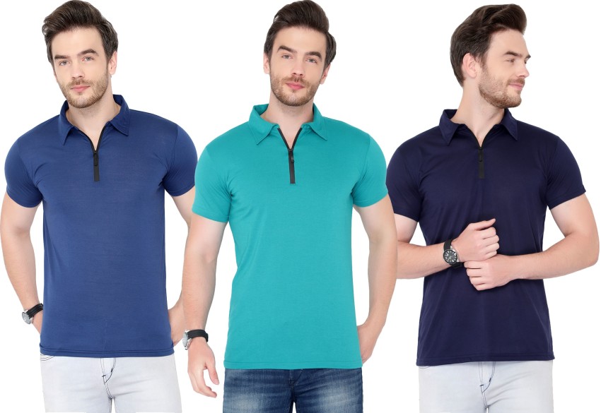 Buy Men Premium Petrol Blue Cotton Polo T-Shirts - UnderJeans by Spykar S