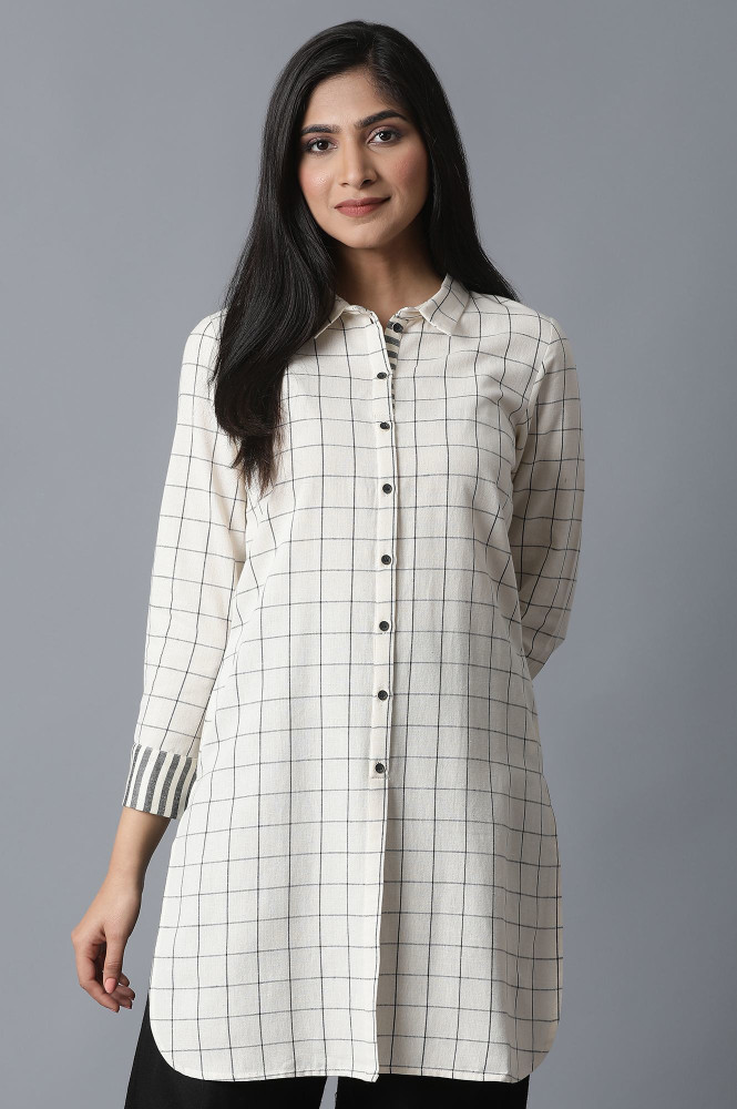 Checked straight kurta discount