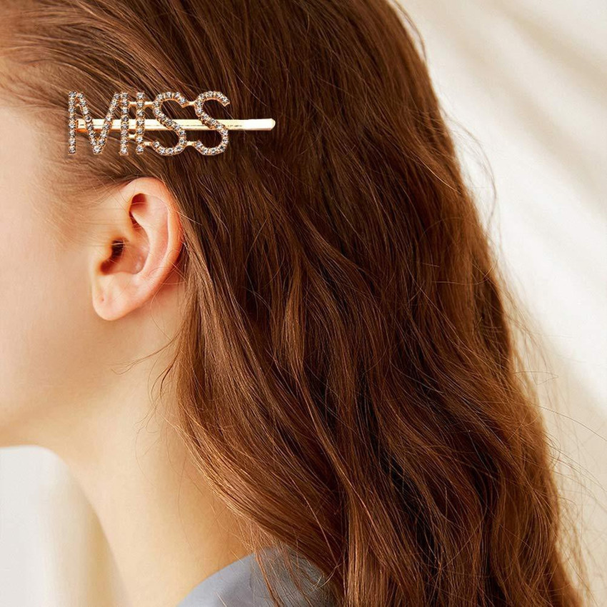 ANNA CREATIONS Word Hair Clips for Women Crystal Letter Hair Pins for Girls Women Golden Color Crystal Trendy and Stylish Hair Pin Hair Clip Fancy