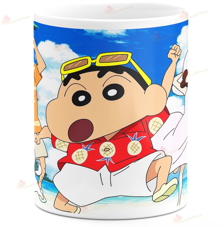 TrendoPrint Shinchan And Family Enjoying On Beach Ideal And Sweet Gift And  Return Gift Choice For Kids Friends Brother Sister Mom Dad Bro Sis Cousins  Son Daughter Boys And Girls Printed White