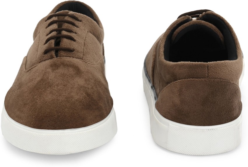 Extrimos Luxe Brown Suede Leather Lace up Sneakers For Men - Buy