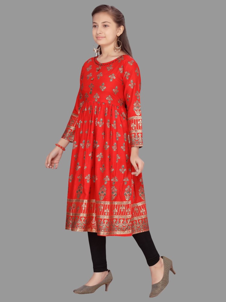 Cotton Girls Kids Red Frock Legging Kurti Set at Rs 250/set in