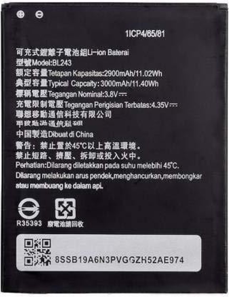 Zoronic Mobile Battery For Lenovo BL243 Lemon K3 Note K50-T5 A7000