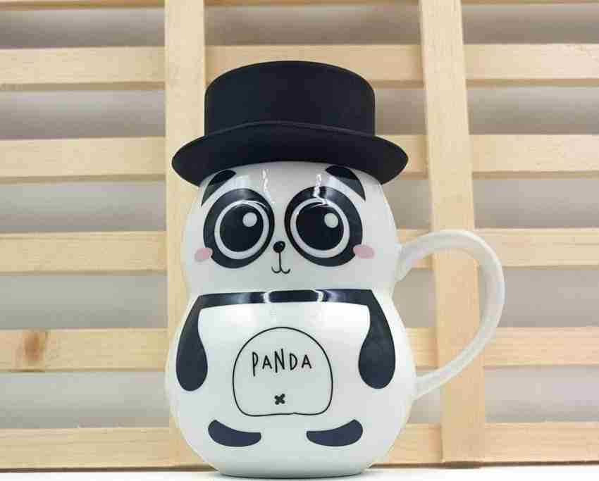 STYLE & FASHION PANDA Cute 3D Embossed eye Panda Ceramic Coffee Milk Tea Cup  with Funny Lid Perfect Novelty Gift for Mom, Girls, Girlfriend, Wife, Panda  Lovers Ceramic Coffee (400 ml) Ceramic