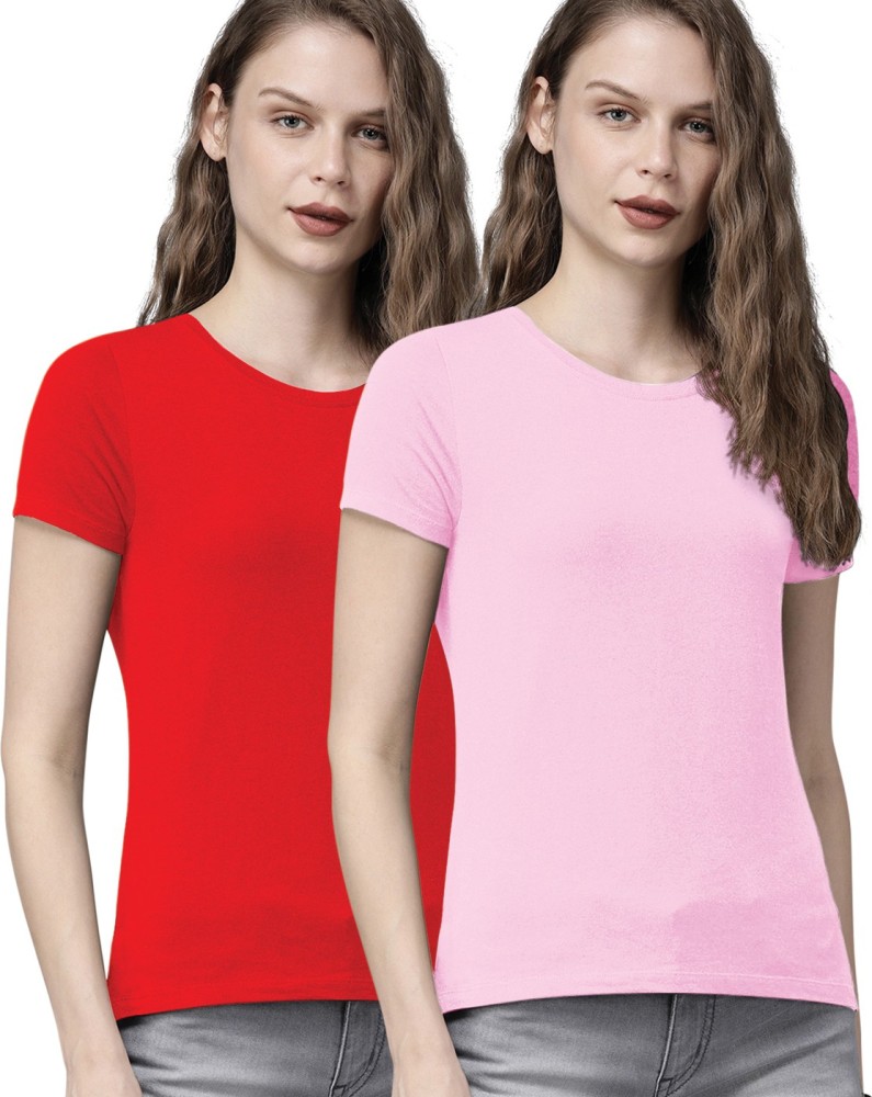 Babu Fashion Solid Women Round Neck Red, Pink T-Shirt - Buy Babu Fashion  Solid Women Round Neck Red, Pink T-Shirt Online at Best Prices in India