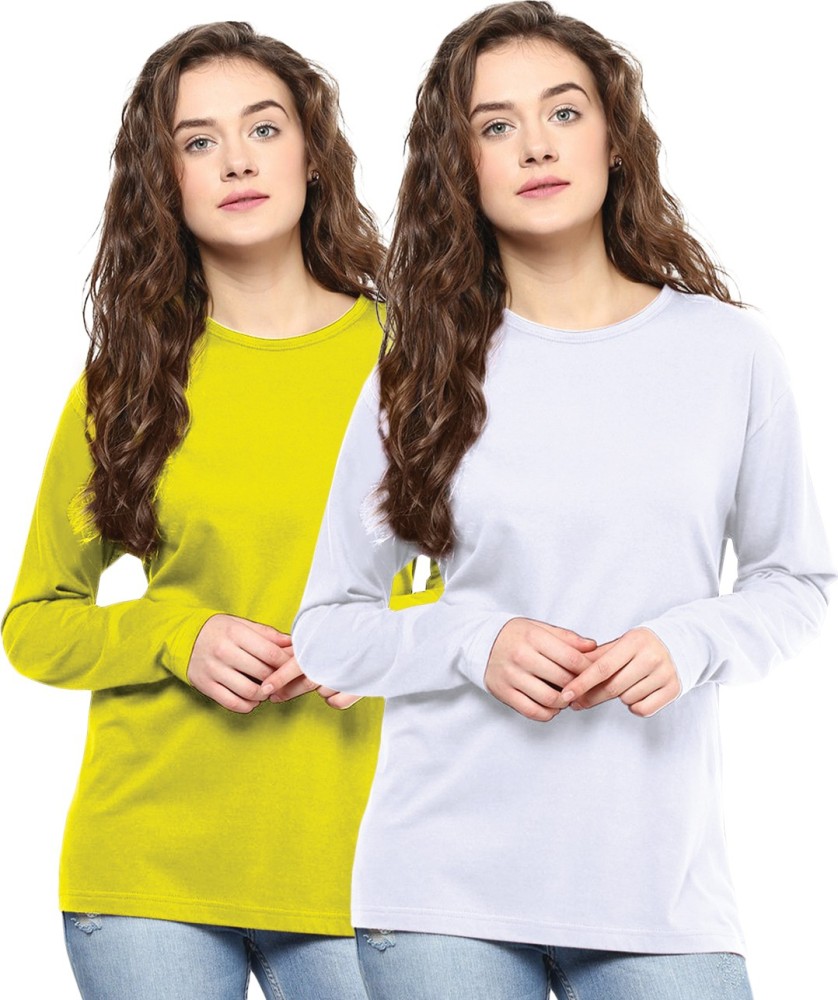 Babu Fashion Solid Women Round Neck White Yellow T Shirt Buy Babu Fashion Solid Women Round Neck White Yellow T Shirt Online at Best Prices in India Flipkart