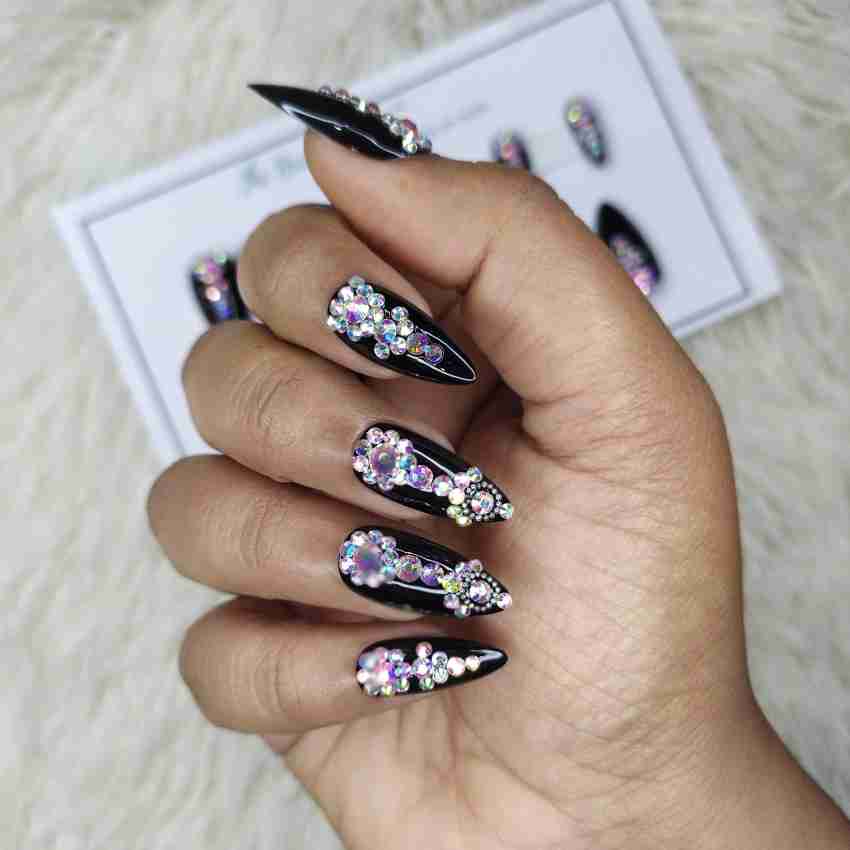 The NailzStation Glossy Black Rhinestones Press on Nails Set Black - Price  in India, Buy The NailzStation Glossy Black Rhinestones Press on Nails Set  Black Online In India, Reviews, Ratings & Features