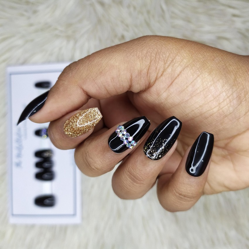 Black Swirls : Best Designer Press on Fake Artificial Nails in India – The  NailzStation