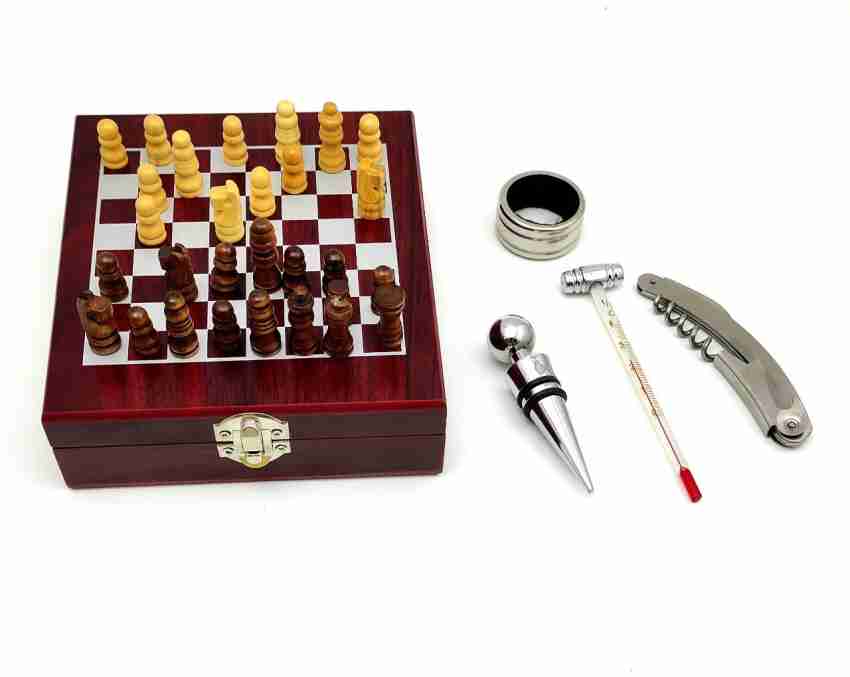 BHATIA Bhatia Chess with Bar Set 4 pcs Wine Chess Gift Set, Wine