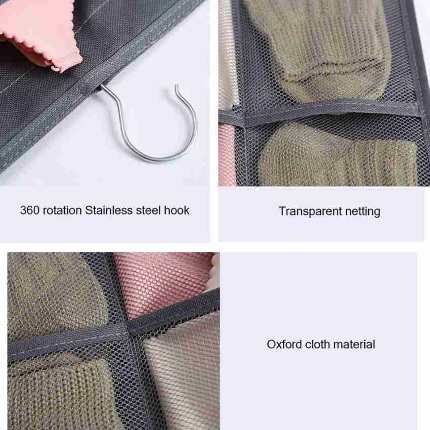 Fabric Brass Finish Double Sided 30 Pockets Clear Hanging Bag Socks Bra  Underwear Rack Hanger Storage