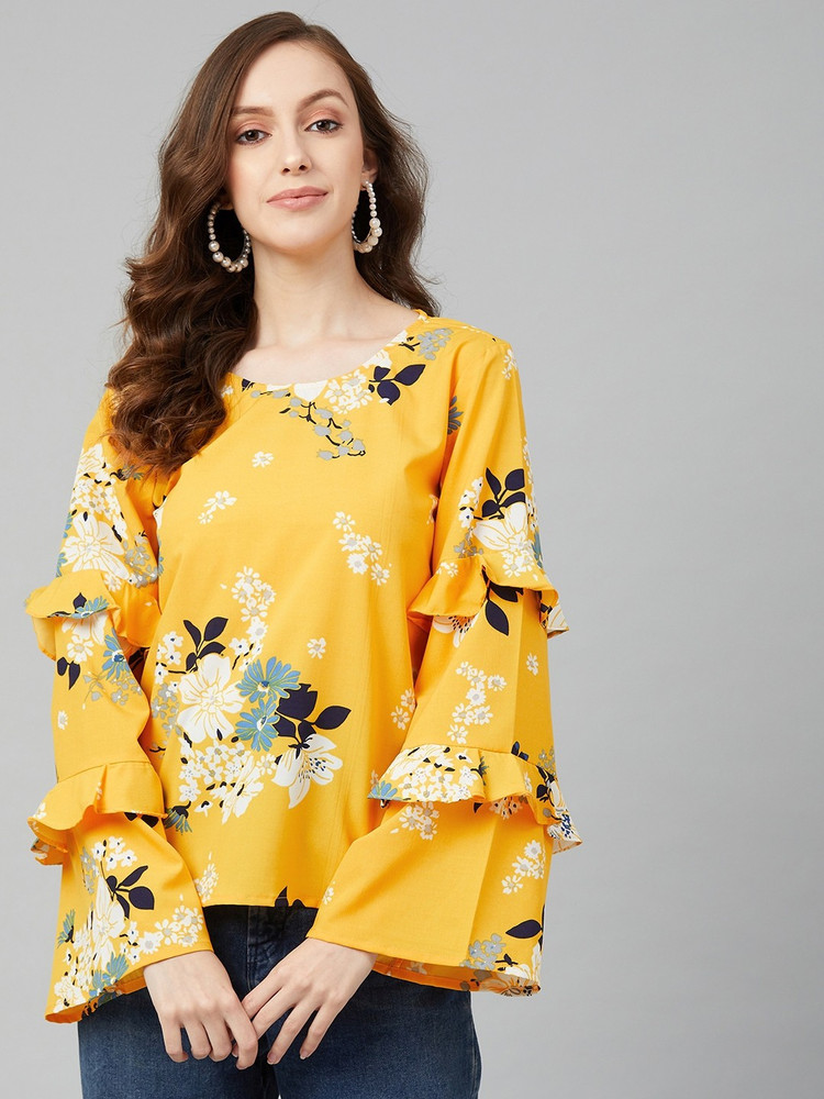yellow floral blouse with sleeves
