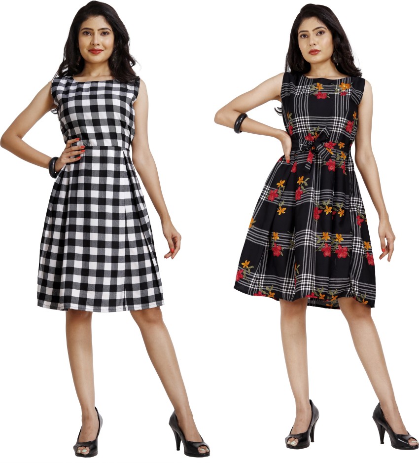 J 2 Fashion Women Fit and Flare Black White Dress  Buy J 2 Fashion Women  Fit and Flare Black White Dress Online at Best Prices in India   Flipkartcom