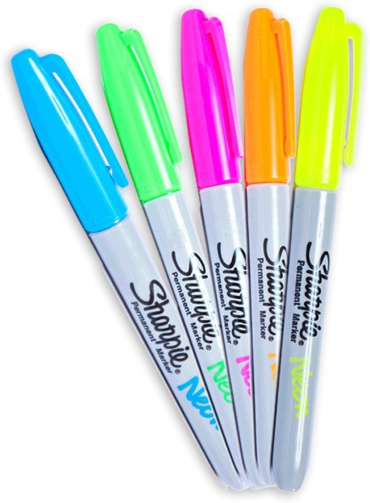 Sharpie Neon Permanent Markers, Fine Point, Colours, 5 Count  - Permanent Marker