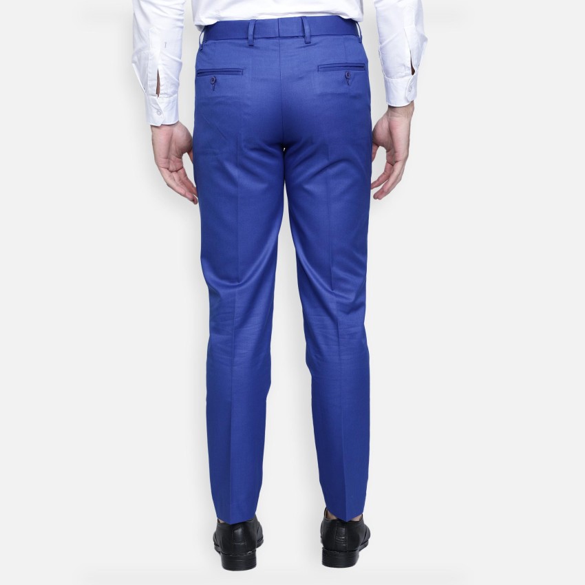 Blue Cotton Mens Formal Trouser