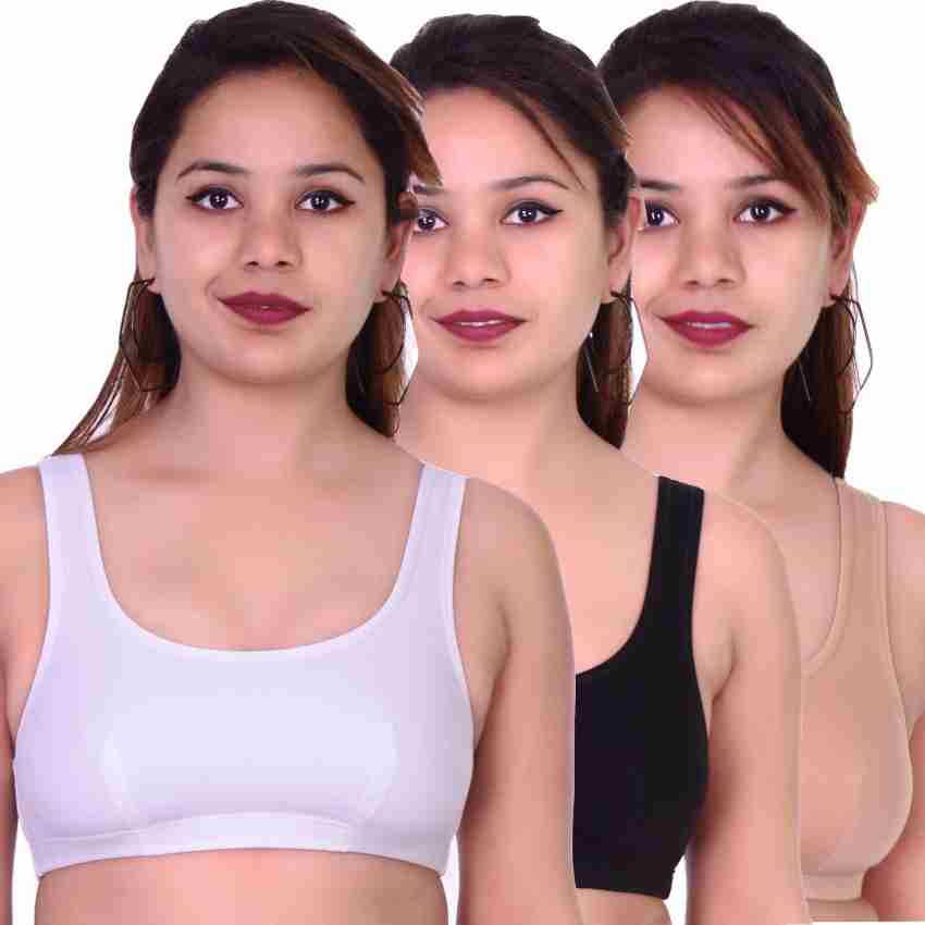 Ok Inner Air Bra, Sports Bra for Girls and Women Non Padded Non Wired  Seamless Bra (Pack of 3, Free Size Multicolour