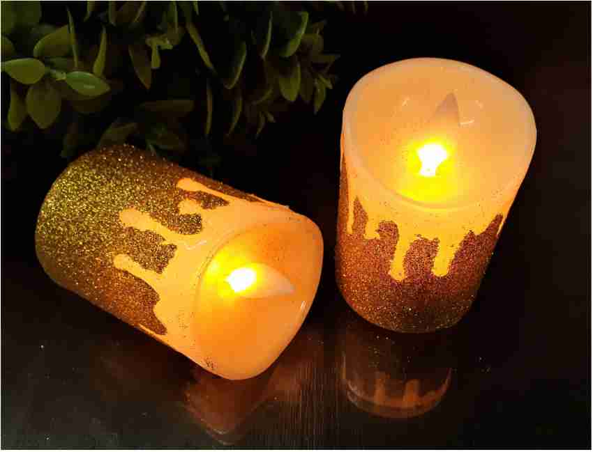 24 Pieces Romantic Glitter Candle Flameless Tea Lights Votive Candle  Electric Fake LED Candle for Wedding Anniversary Table Party Decor  (Gold,Glitter)