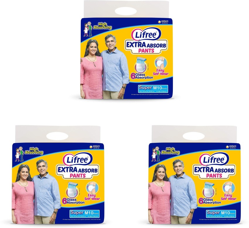 Lifree Extra Absorb Adult Diaper Pants Unisex, Medium (M), 10