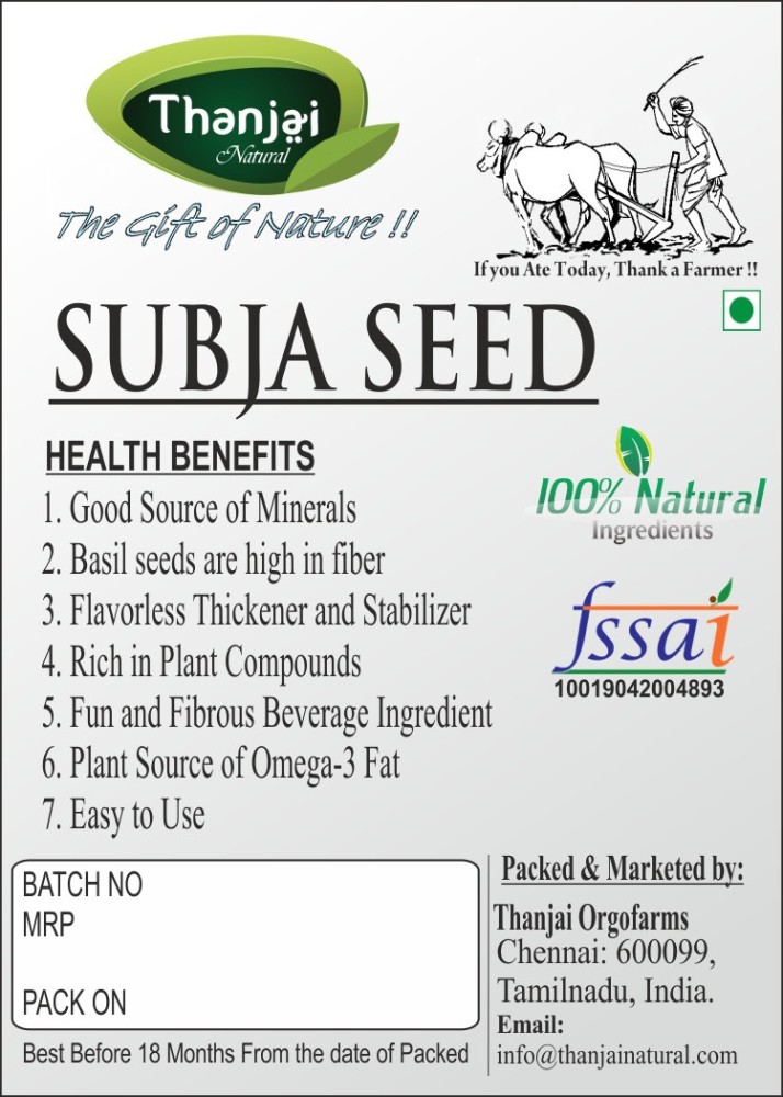 THANJAI NATURAL Sabja Seeds Basil Seeds Falooda Seeds for Weight Loss 400gm Reduces Body Heat Sweet Basil Seeds