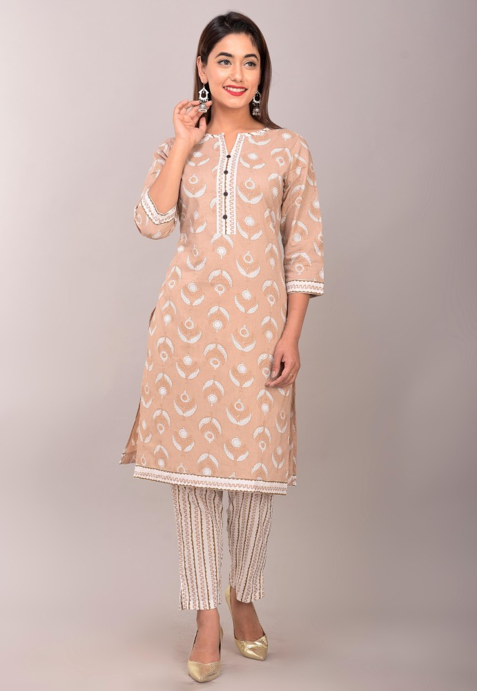 Buy Ishin Womens Cotton Blend Magenta Yoke Design ALine Kurta Trouser  Dupatta Set Online  ISHIN FASHIONS