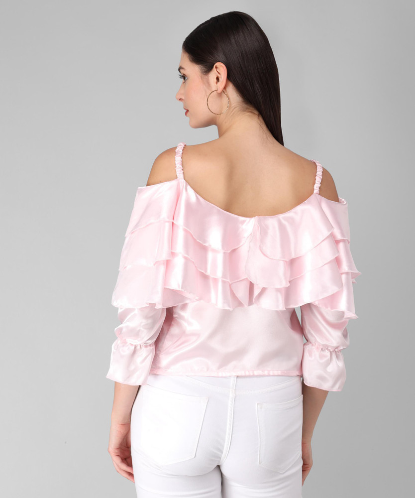 club factory fashion Casual Shoulder Strap Solid Women Pink Top